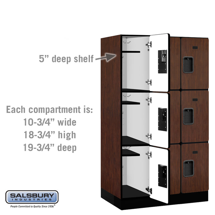 Salsbury 12" Wide Triple Tier Designer Wood Locker - 3 Wide - 5 Feet High - 21 Inches Deep - Mahogany - Hasps - Sweatfully
