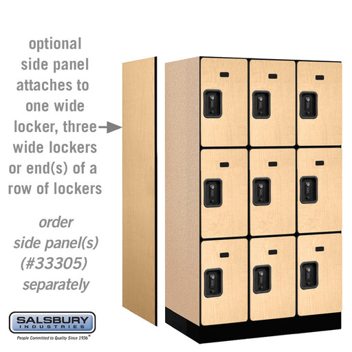 Salsbury 12" Wide Triple Tier Designer Wood Locker - 3 Wide - 5 Feet High - 21 Inches Deep - Maple - Black Resettable Combination Locks - Sweatfully