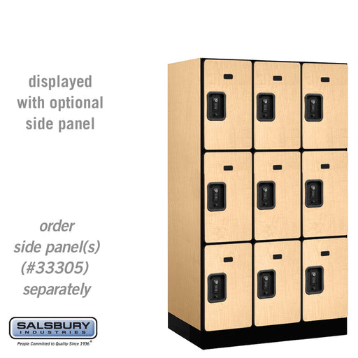 Salsbury 12" Wide Triple Tier Designer Wood Locker - 3 Wide - 5 Feet High - 21 Inches Deep - Maple - Black Resettable Combination Locks - Sweatfully