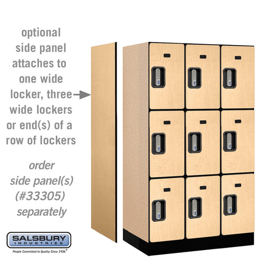 Salsbury 12" Wide Triple Tier Designer Wood Locker - 3 Wide - 5 Feet High - 21 Inches Deep - Maple - Silver Electronic Locks - Sweatfully