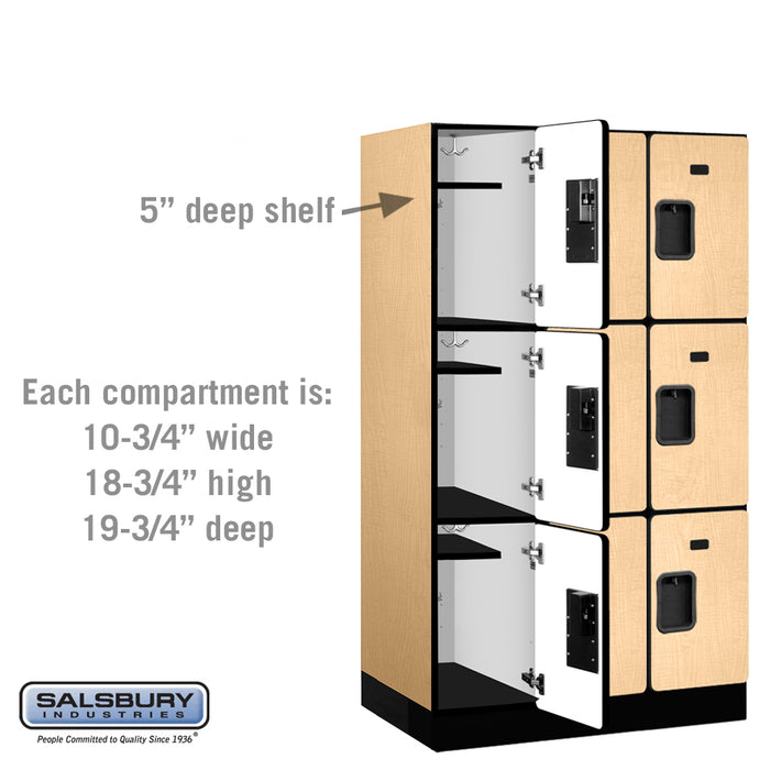 Salsbury 12" Wide Triple Tier Designer Wood Locker - 3 Wide - 5 Feet High - 21 Inches Deep - Maple - Hasps - Sweatfully
