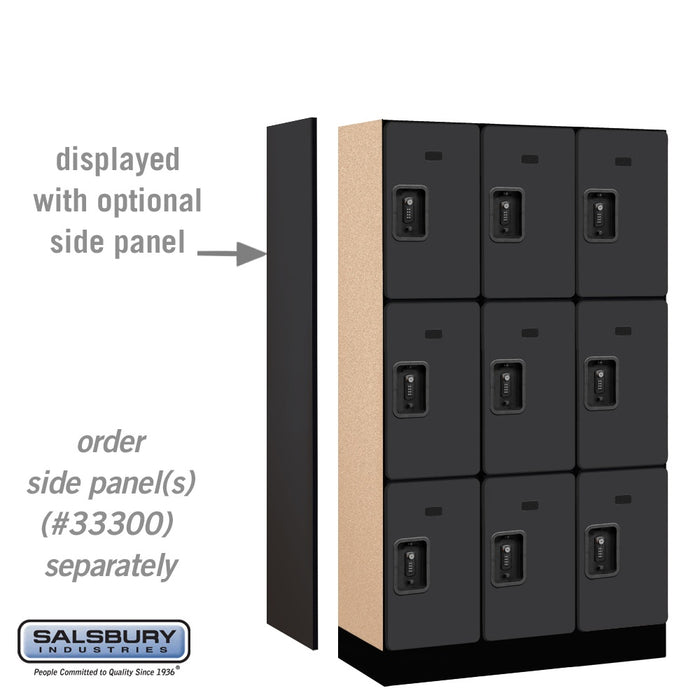 Salsbury 12" Wide Triple Tier Designer Wood Locker - 3 Wide - 5 Feet High - 15 Inches Deep - Black - Black Resettable Combination Locks - Sweatfully