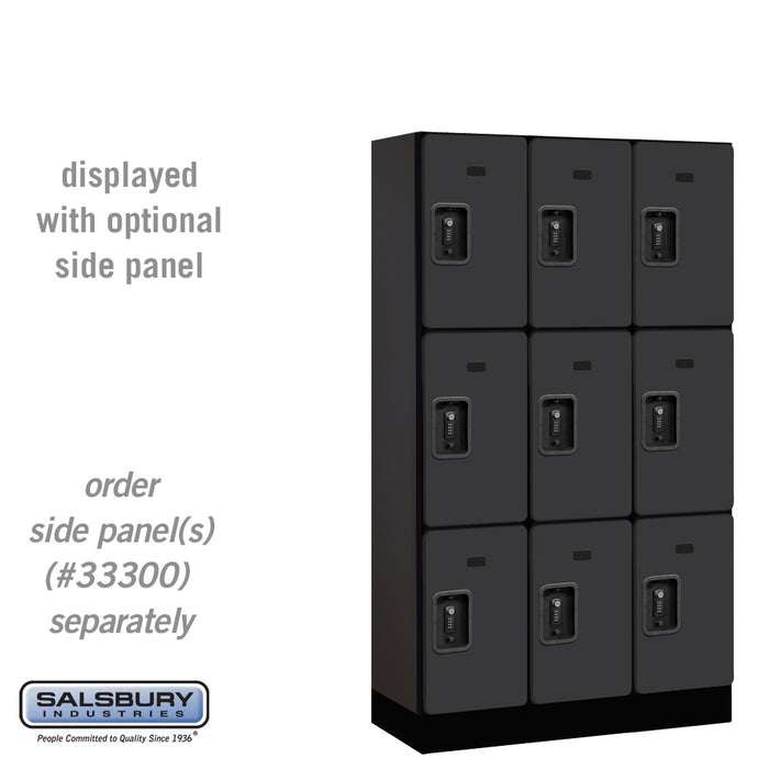 Salsbury 12" Wide Triple Tier Designer Wood Locker - 3 Wide - 5 Feet High - 15 Inches Deep - Black - Black Resettable Combination Locks - Sweatfully