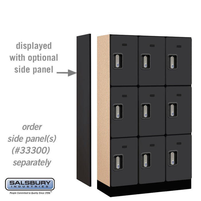 Salsbury 12" Wide Triple Tier Designer Wood Locker - 3 Wide - 5 Feet High - 15 Inches Deep - Black - Silver Electronic Locks - Sweatfully