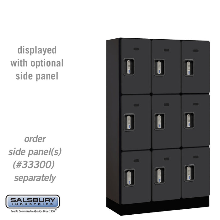 Salsbury 12" Wide Triple Tier Designer Wood Locker - 3 Wide - 5 Feet High - 15 Inches Deep - Black - Silver Electronic Locks - Sweatfully