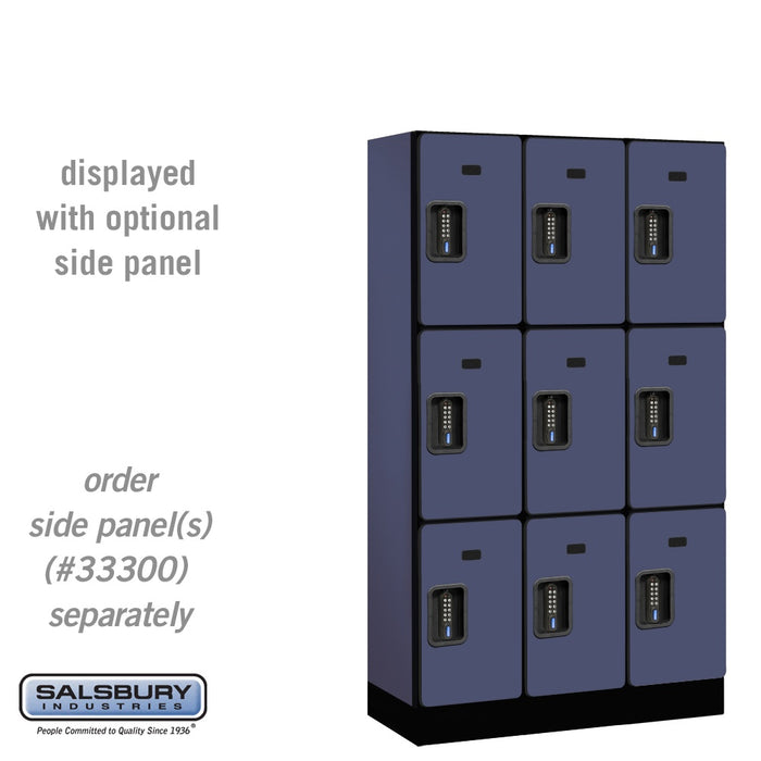 Salsbury 12" Wide Triple Tier Designer Wood Locker - 3 Wide - 5 Feet High - 15 Inches Deep - Blue - Black Electronic Locks - Sweatfully