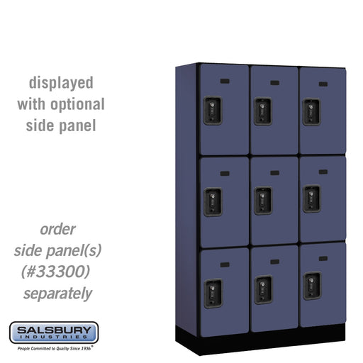 Salsbury 12" Wide Triple Tier Designer Wood Locker - 3 Wide - 5 Feet High - 15 Inches Deep - Blue - Black Resettable Combination Locks - Sweatfully