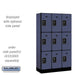 Salsbury 12" Wide Triple Tier Designer Wood Locker - 3 Wide - 5 Feet High - 15 Inches Deep - Blue - Black Resettable Combination Locks - Sweatfully