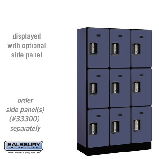 Salsbury 12" Wide Triple Tier Designer Wood Locker - 3 Wide - 5 Feet High - 15 Inches Deep - Blue - Silver Electronic Locks - Sweatfully