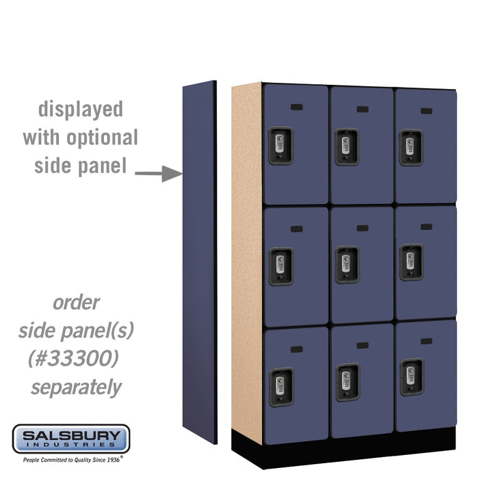 Salsbury 12" Wide Triple Tier Designer Wood Locker - 3 Wide - 5 Feet High - 15 Inches Deep - Blue - Silver Resettable Combination Locks - Sweatfully
