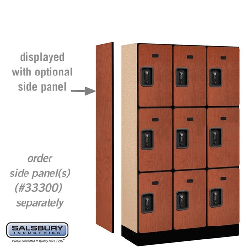 Salsbury 12" Wide Triple Tier Designer Wood Locker - 3 Wide - 5 Feet High - 15 Inches Deep - Cherry - Black Resettable Combination Locks - Sweatfully