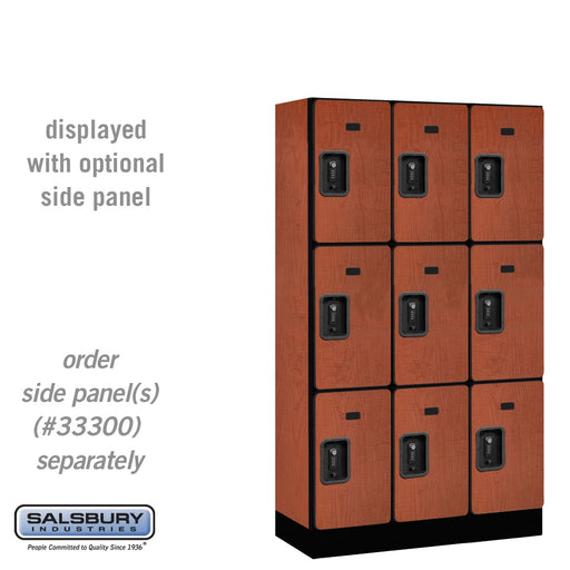 Salsbury 12" Wide Triple Tier Designer Wood Locker - 3 Wide - 5 Feet High - 15 Inches Deep - Cherry - Black Resettable Combination Locks - Sweatfully