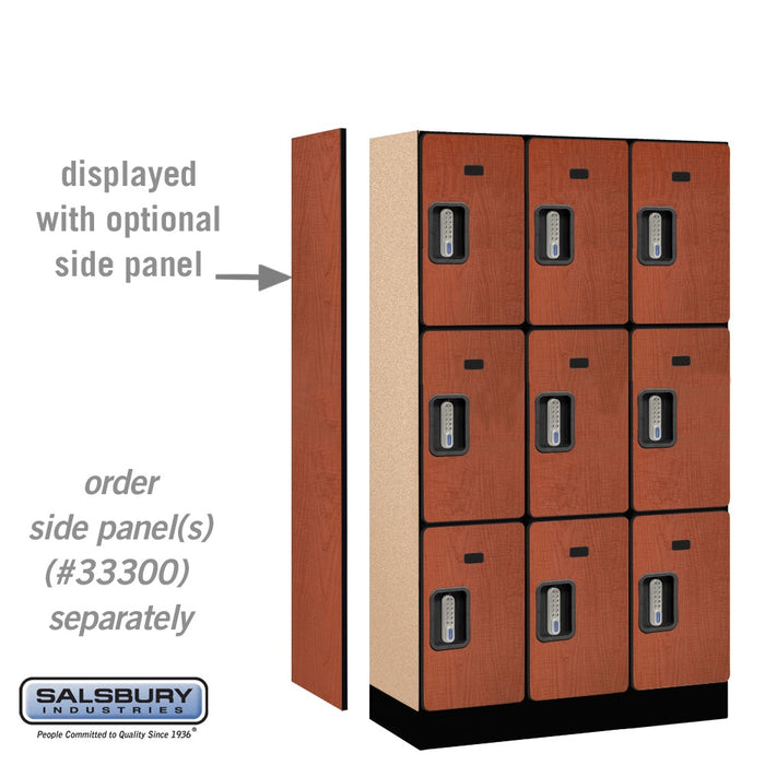 Salsbury 12" Wide Triple Tier Designer Wood Locker - 3 Wide - 5 Feet High - 15 Inches Deep - Cherry - Silver Electronic Locks - Sweatfully
