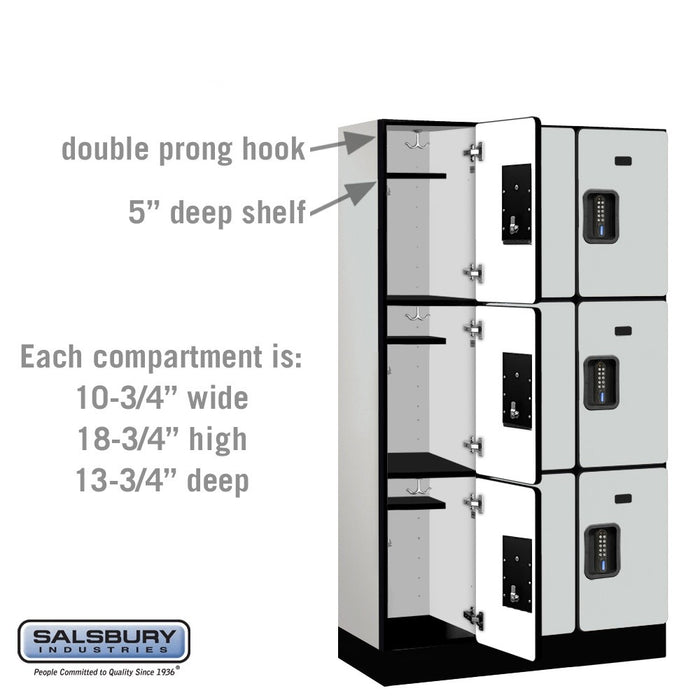 Salsbury 12" Wide Triple Tier Designer Wood Locker - 3 Wide - 5 Feet High - 15 Inches Deep - Gray - Black Electronic Locks - Sweatfully