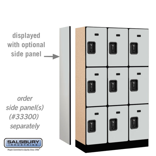 Salsbury 12" Wide Triple Tier Designer Wood Locker - 3 Wide - 5 Feet High - 15 Inches Deep - Gray - Black Resettable Combination Locks - Sweatfully