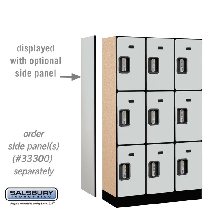 Salsbury 12" Wide Triple Tier Designer Wood Locker - 3 Wide - 5 Feet High - 15 Inches Deep - Gray - Silver Electronic Locks - Sweatfully