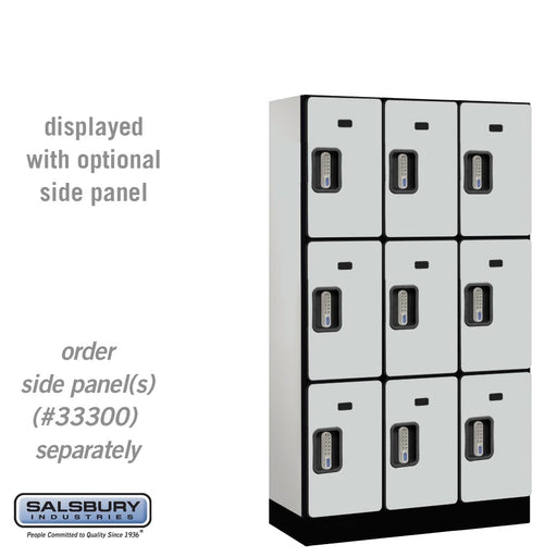Salsbury 12" Wide Triple Tier Designer Wood Locker - 3 Wide - 5 Feet High - 15 Inches Deep - Gray - Silver Electronic Locks - Sweatfully