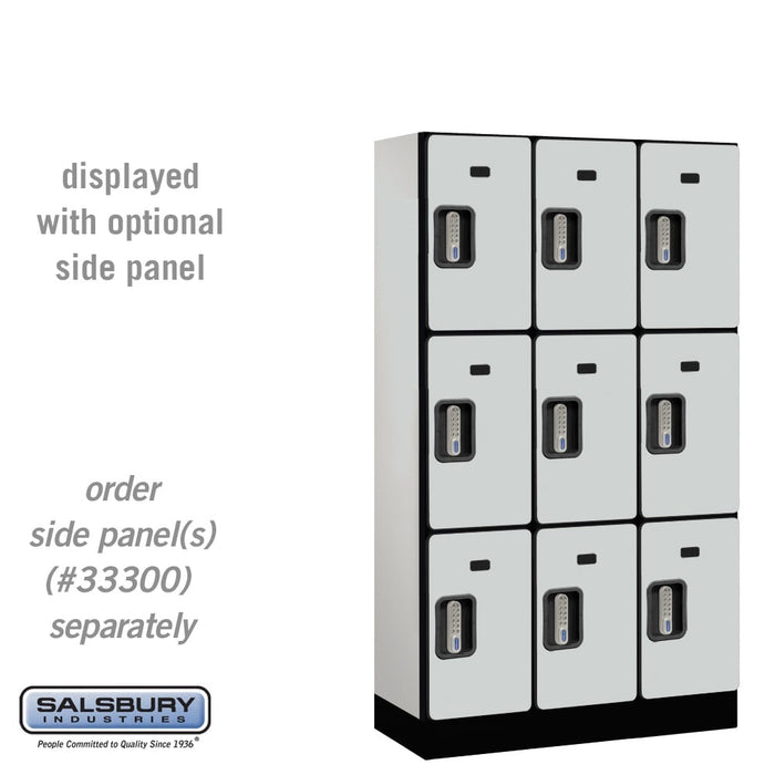 Salsbury 12" Wide Triple Tier Designer Wood Locker - 3 Wide - 5 Feet High - 15 Inches Deep - Gray - Silver Electronic Locks - Sweatfully