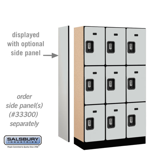 Salsbury 12" Wide Triple Tier Designer Wood Locker - 3 Wide - 5 Feet High - 15 Inches Deep - Gray - Silver Resettable Combination Locks - Sweatfully