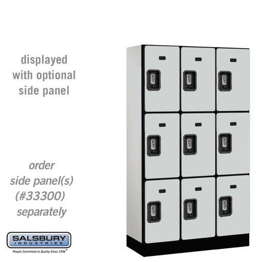 Salsbury 12" Wide Triple Tier Designer Wood Locker - 3 Wide - 5 Feet High - 15 Inches Deep - Gray - Silver Resettable Combination Locks - Sweatfully