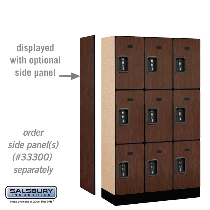 Salsbury 12" Wide Triple Tier Designer Wood Locker - 3 Wide - 5 Feet High - 15 Inches Deep - Mahogany - Black Electronic Locks - Sweatfully