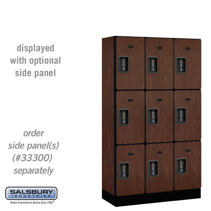 Salsbury 12" Wide Triple Tier Designer Wood Locker - 3 Wide - 5 Feet High - 15 Inches Deep - Mahogany - Black Electronic Locks - Sweatfully