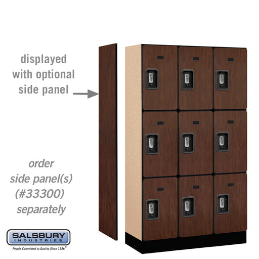 Salsbury 12" Wide Triple Tier Designer Wood Locker - 3 Wide - 5 Feet High - 15 Inches Deep - Mahogany - Silver Resettable Combination Locks - Sweatfully
