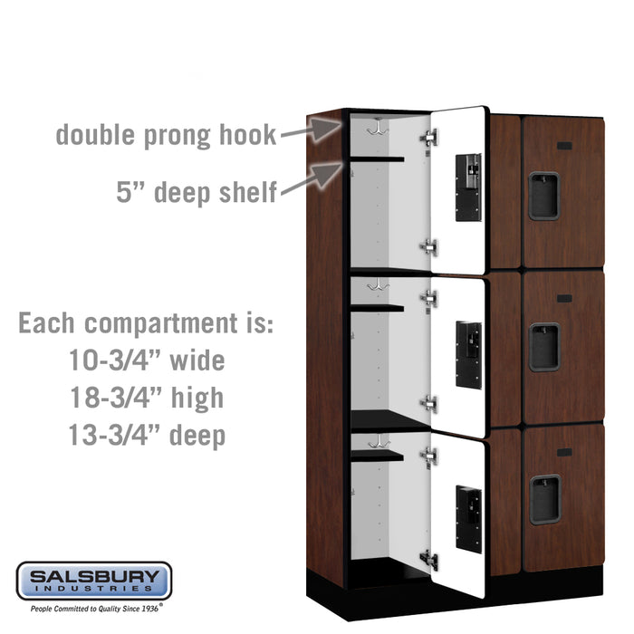 Salsbury 12" Wide Triple Tier Designer Wood Locker - 3 Wide - 5 Feet High - 15 Inches Deep - Mahogany - Hasps - Sweatfully