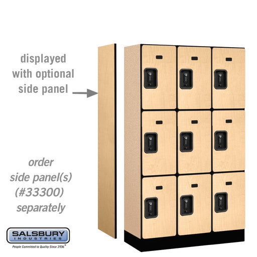 Salsbury 12" Wide Triple Tier Designer Wood Locker - 3 Wide - 5 Feet High - 15 Inches Deep - Maple - Black Resettable Combination Locks - Sweatfully