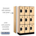 Salsbury 12" Wide Triple Tier Designer Wood Locker - 3 Wide - 5 Feet High - 15 Inches Deep - Maple - Black Resettable Combination Locks - Sweatfully