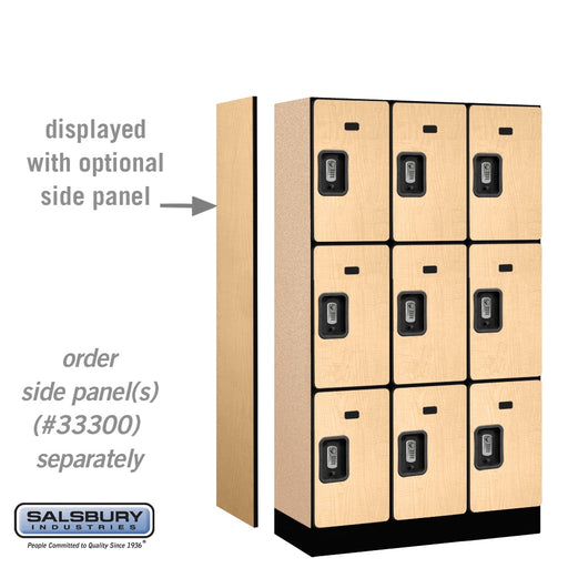 Salsbury 12" Wide Triple Tier Designer Wood Locker - 3 Wide - 5 Feet High - 15 Inches Deep - Maple - Silver Resettable Combination Locks - Sweatfully