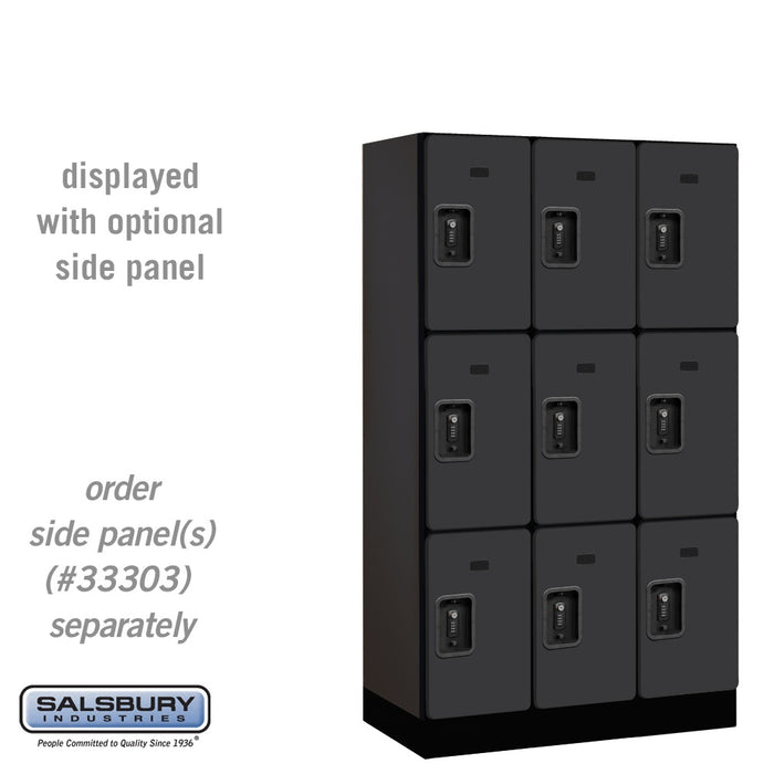 Salsbury 12" Wide Triple Tier Designer Wood Locker - 3 Wide - 5 Feet High - 18 Inches Deep - Black - Black Resettable Combination Locks - Sweatfully