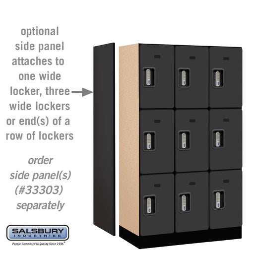 Salsbury 12" Wide Triple Tier Designer Wood Locker - 3 Wide - 5 Feet High - 18 Inches Deep - Black - Silver Electronic Locks - Sweatfully