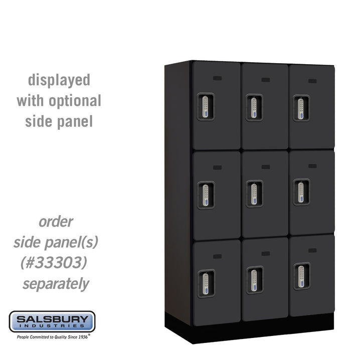 Salsbury 12" Wide Triple Tier Designer Wood Locker - 3 Wide - 5 Feet High - 18 Inches Deep - Black - Silver Electronic Locks - Sweatfully