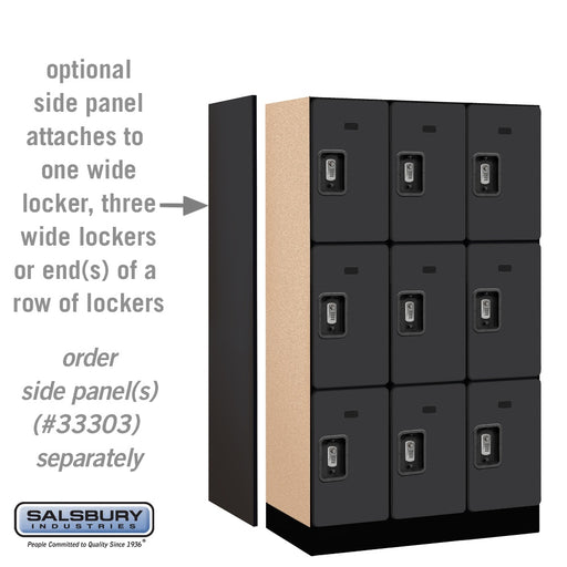 Salsbury 12" Wide Triple Tier Designer Wood Locker - 3 Wide - 5 Feet High - 18 Inches Deep - Black - Silver Resettable Combination Locks - Sweatfully