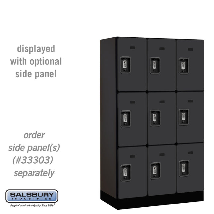Salsbury 12" Wide Triple Tier Designer Wood Locker - 3 Wide - 5 Feet High - 18 Inches Deep - Black - Silver Resettable Combination Locks - Sweatfully