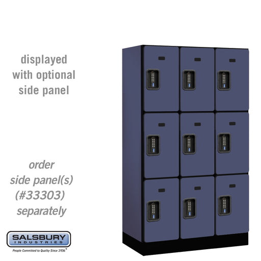 Salsbury 12" Wide Triple Tier Designer Wood Locker - 3 Wide - 5 Feet High - 18 Inches Deep - Blue - Black Electronic Locks - Sweatfully