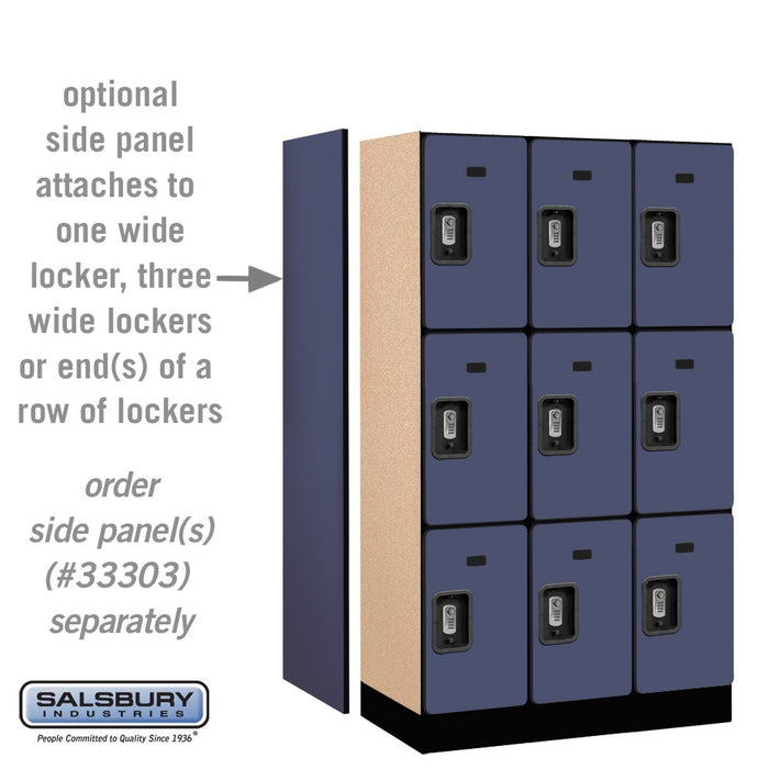 Salsbury 12" Wide Triple Tier Designer Wood Locker - 3 Wide - 5 Feet High - 18 Inches Deep - Blue - Silver Resettable Combination Locks - Sweatfully