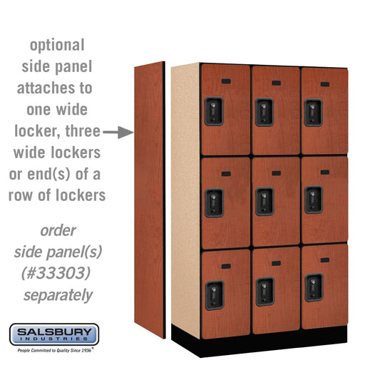 Salsbury 12" Wide Triple Tier Designer Wood Locker - 3 Wide - 5 Feet High - 18 Inches Deep - Cherry - Black Resettable Combination Locks - Sweatfully