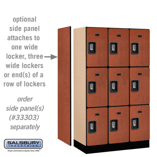 Salsbury 12" Wide Triple Tier Designer Wood Locker - 3 Wide - 5 Feet High - 18 Inches Deep - Cherry - Silver Resettable Combination Locks - Sweatfully