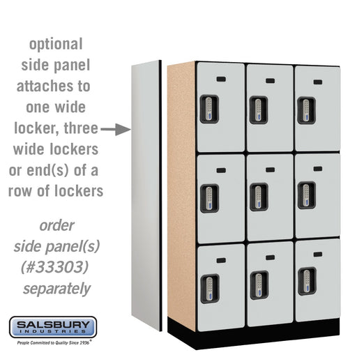 Salsbury 12" Wide Triple Tier Designer Wood Locker - 3 Wide - 5 Feet High - 18 Inches Deep - Gray - Silver Electronic Locks - Sweatfully