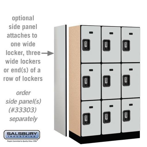 Salsbury 12" Wide Triple Tier Designer Wood Locker - 3 Wide - 5 Feet High - 18 Inches Deep - Gray - Silver Resettable Combination Locks - Sweatfully