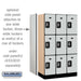 Salsbury 12" Wide Triple Tier Designer Wood Locker - 3 Wide - 5 Feet High - 18 Inches Deep - Gray - Silver Resettable Combination Locks - Sweatfully
