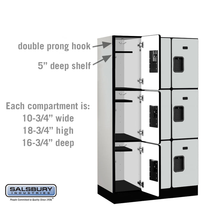 Salsbury 12" Wide Triple Tier Designer Wood Locker - 3 Wide - 5 Feet High - 18 Inches Deep - Gray - Hasps - Sweatfully