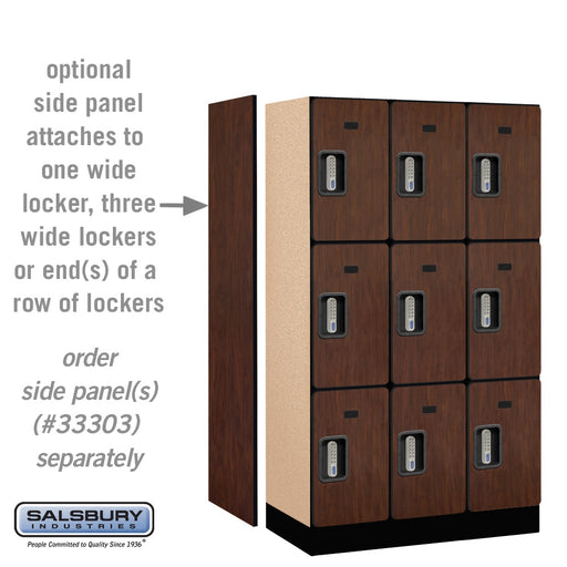 Salsbury 12" Wide Triple Tier Designer Wood Locker - 3 Wide - 5 Feet High - 18 Inches Deep - Mahogany - Silver Electronic Locks - Sweatfully