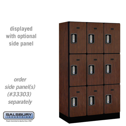 Salsbury 12" Wide Triple Tier Designer Wood Locker - 3 Wide - 5 Feet High - 18 Inches Deep - Mahogany - Silver Electronic Locks - Sweatfully