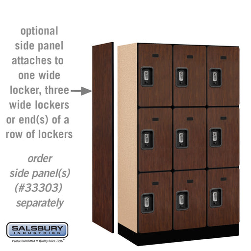 Salsbury 12" Wide Triple Tier Designer Wood Locker - 3 Wide - 5 Feet High - 18 Inches Deep - Mahogany - Silver Resettable Combination Locks - Sweatfully