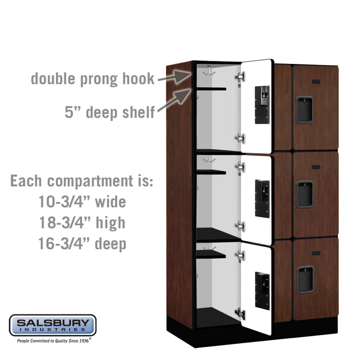 Salsbury 12" Wide Triple Tier Designer Wood Locker - 3 Wide - 5 Feet High - 18 Inches Deep - Mahogany - Hasps - Sweatfully