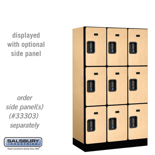 Salsbury 12" Wide Triple Tier Designer Wood Locker - 3 Wide - 5 Feet High - 18 Inches Deep - Maple - Black Electronic Locks - Sweatfully