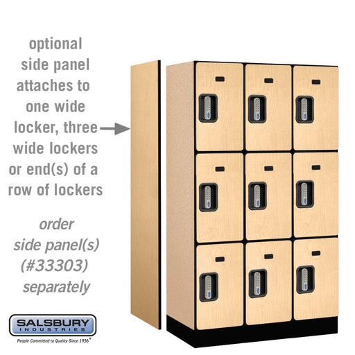 Salsbury 12" Wide Triple Tier Designer Wood Locker - 3 Wide - 5 Feet High - 18 Inches Deep - Maple - Silver Electronic Locks - Sweatfully